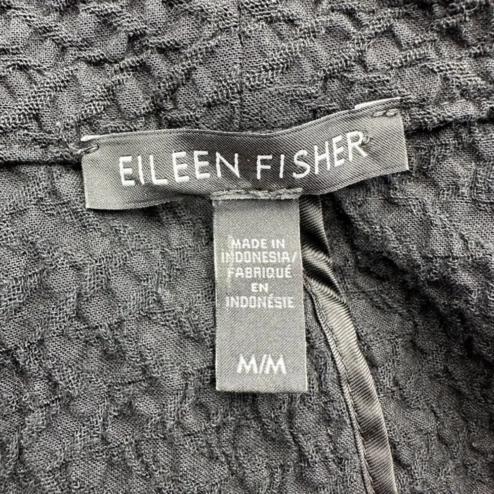 Eileen Fisher Black Textured Knit Long Blazer‎ Jacket Professional Office Wear M